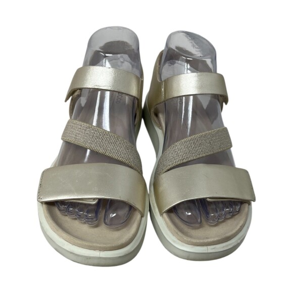 Ecco Sandals Women's Size 6 Gold Leather Strappy Hook & Loop Closure Flats Flowt - Picture 5 of 10